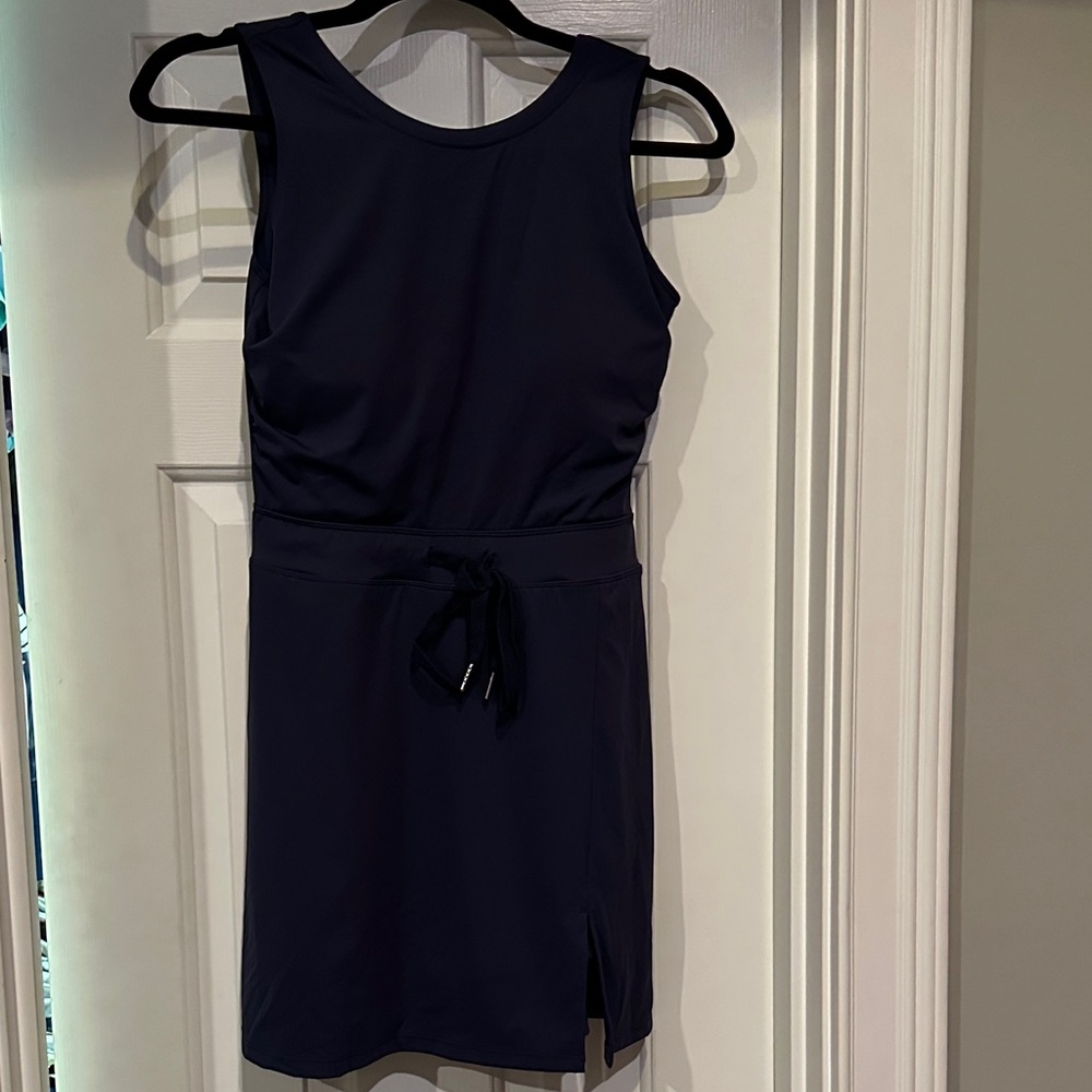 Sleeveless Navy Mini Dress with Waist Tie